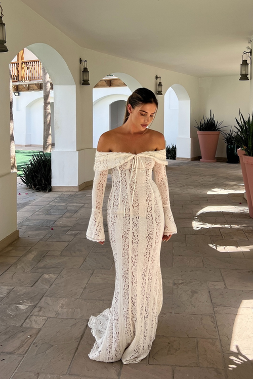 Viraya - Off-Shoulder Hæklet Lace Maxi Kjole 