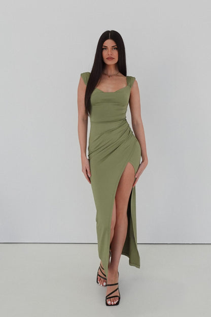 Liraea - Khaki Back-Knot Slid Dress