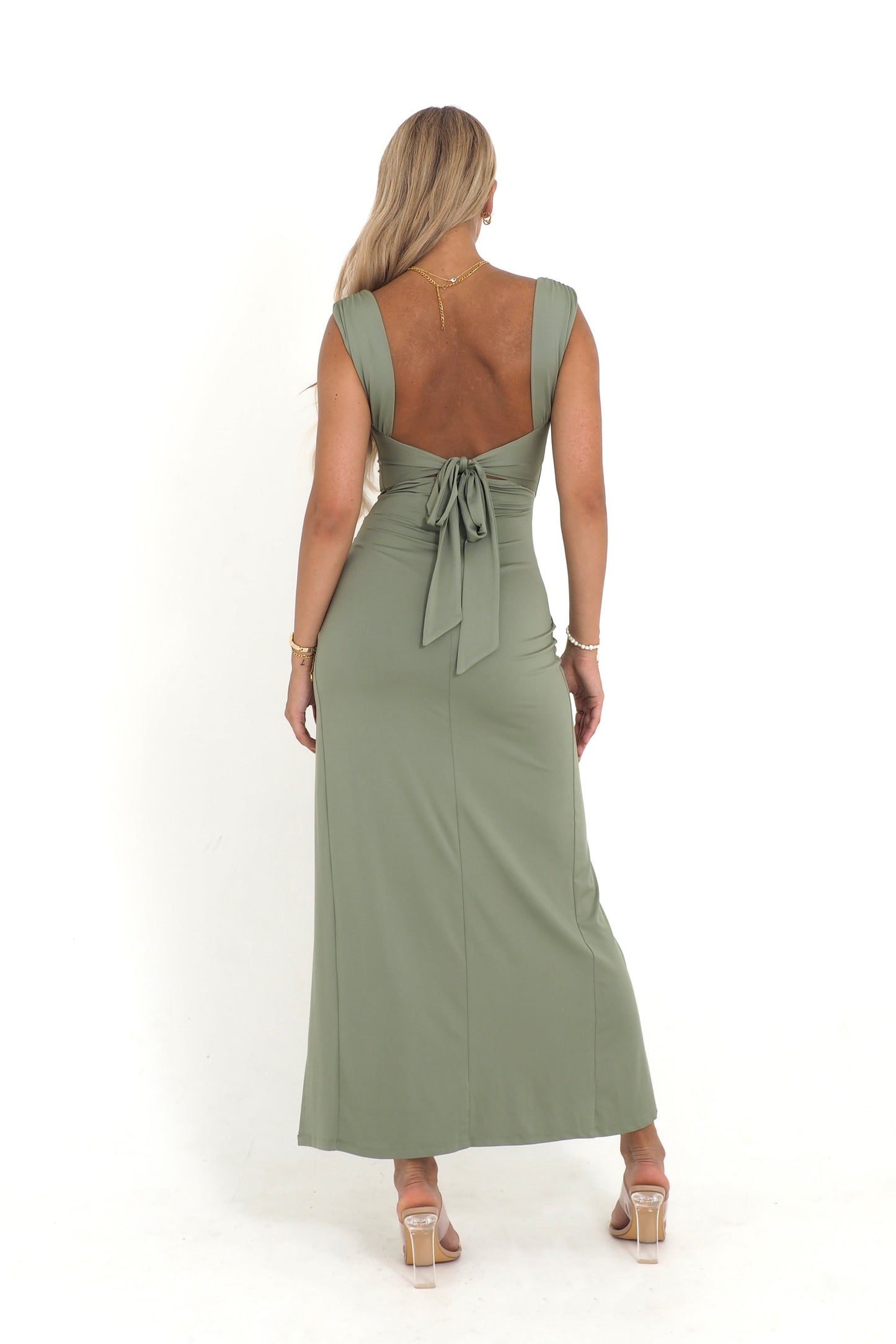 Liraea - Khaki Back-Knot Slid Dress