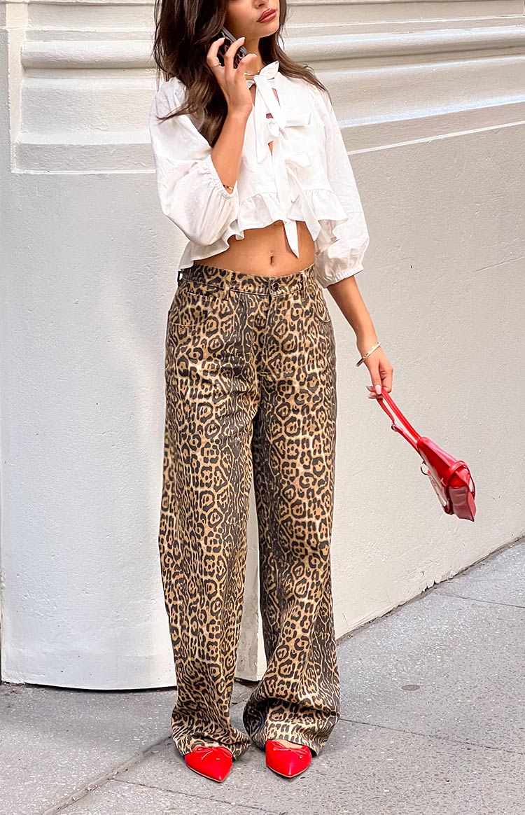 Serena - Leopardprint jeans med lige pasform