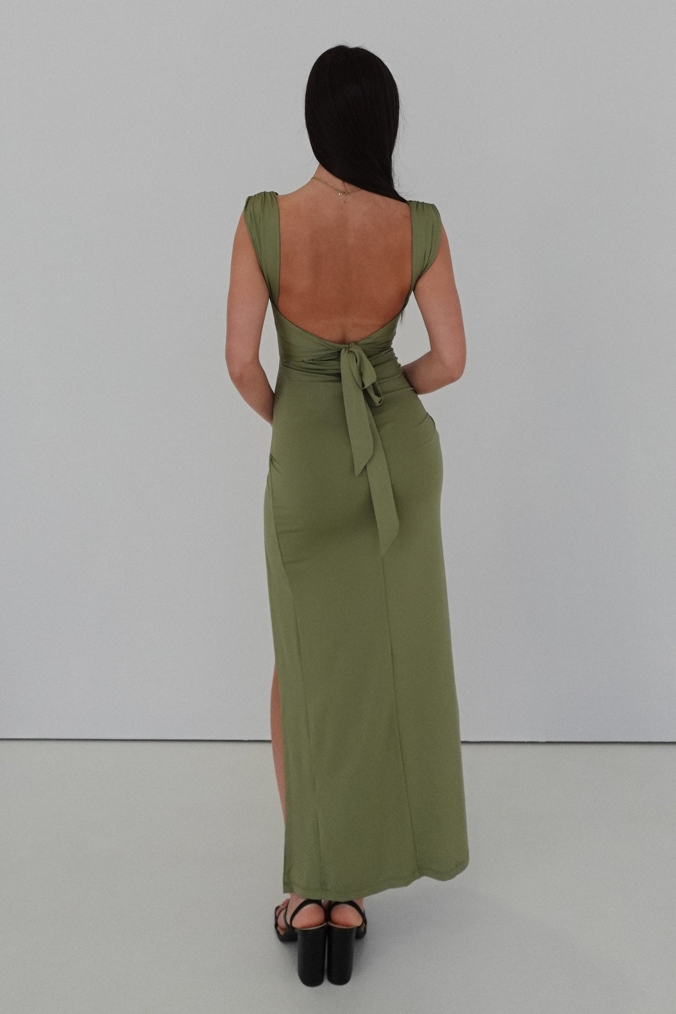 Liraea - Khaki Back-Knot Slid Dress