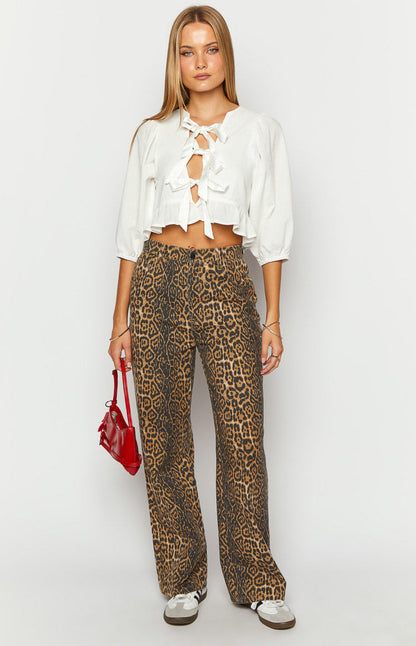 Serena - Leopardprint jeans med lige pasform