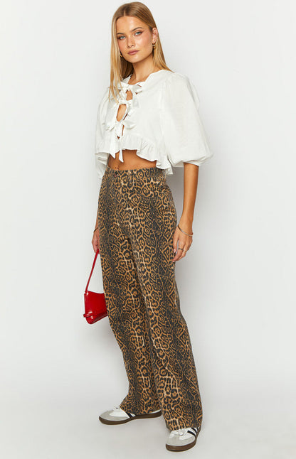 Serena - Leopardprint jeans med lige pasform