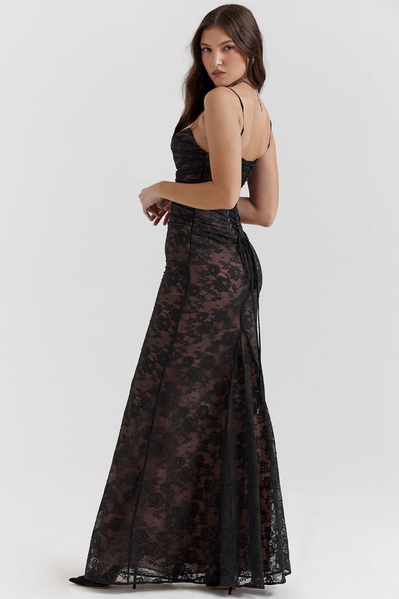 Seliora - Skulder-On Floral Lace Maxi Kjole