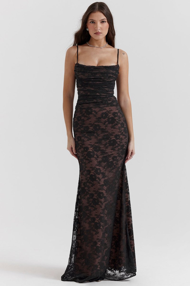 Seliora - Skulder-On Floral Lace Maxi Kjole