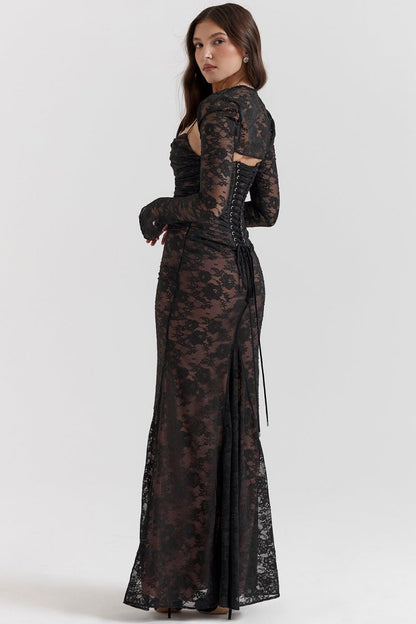 Seliora - Skulder-On Floral Lace Maxi Kjole