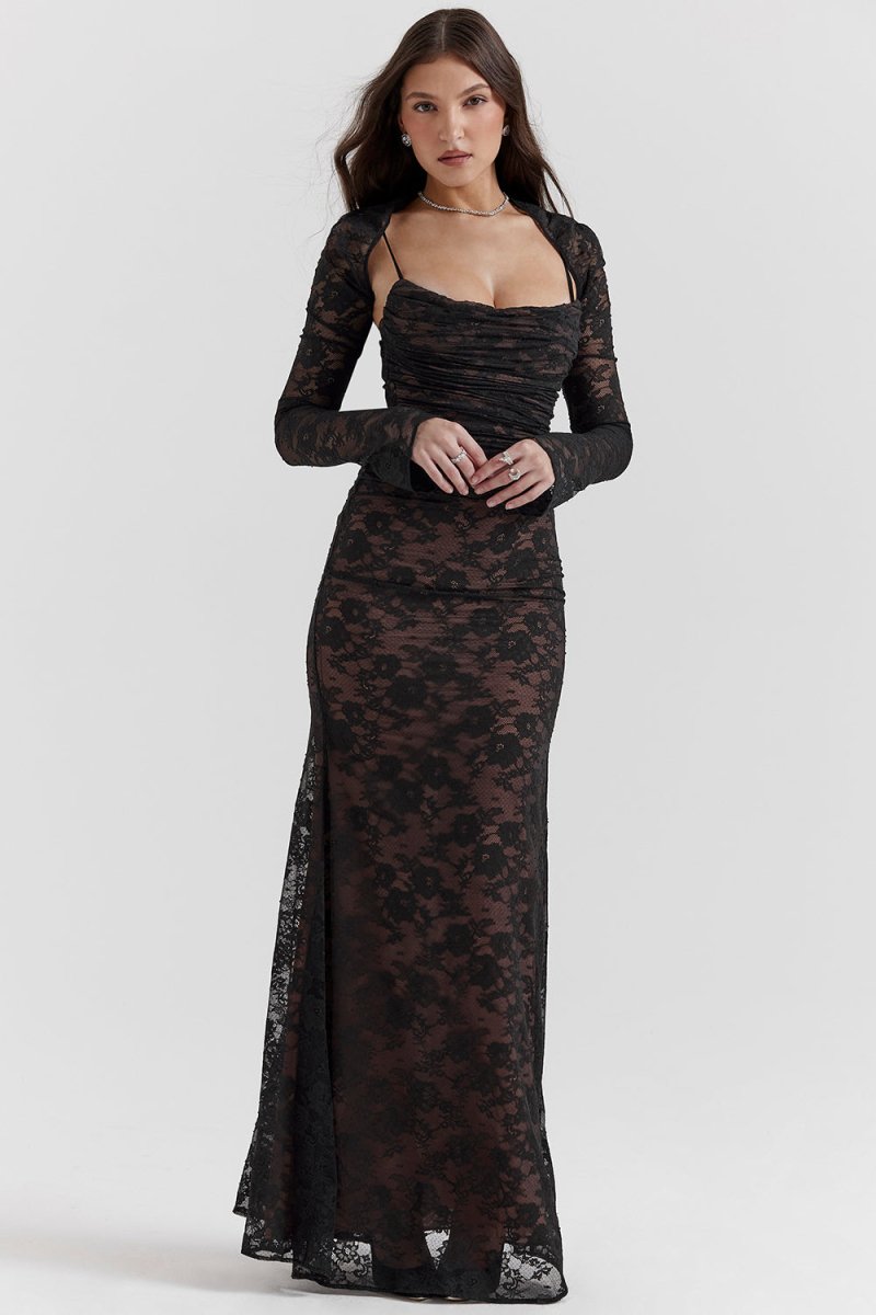 Seliora - Skulder-On Floral Lace Maxi Kjole