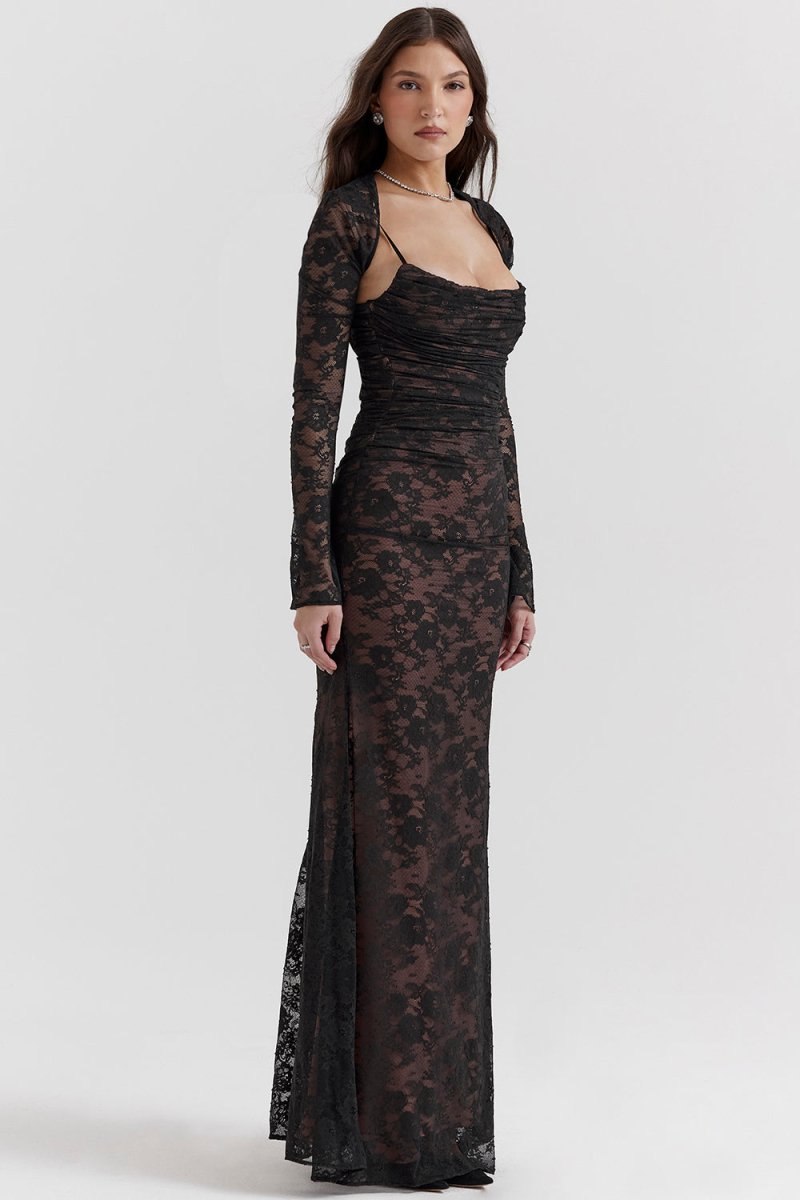 Seliora - Skulder-On Floral Lace Maxi Kjole