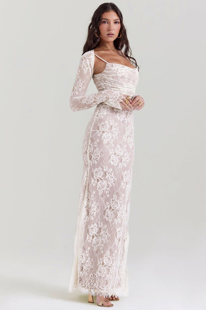 Seliora - Skulder-On Floral Lace Maxi Kjole