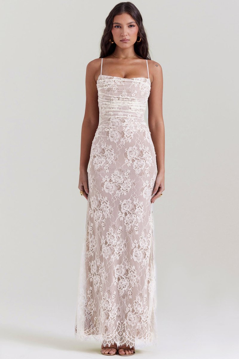 Seliora - Skulder-On Floral Lace Maxi Kjole