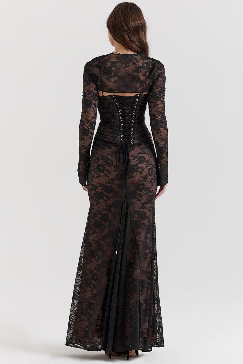 Seliora - Skulder-On Floral Lace Maxi Kjole