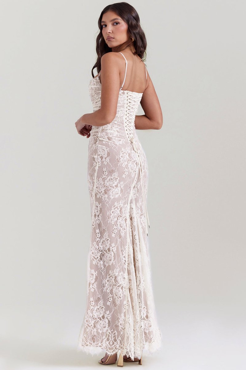 Seliora - Skulder-On Floral Lace Maxi Kjole